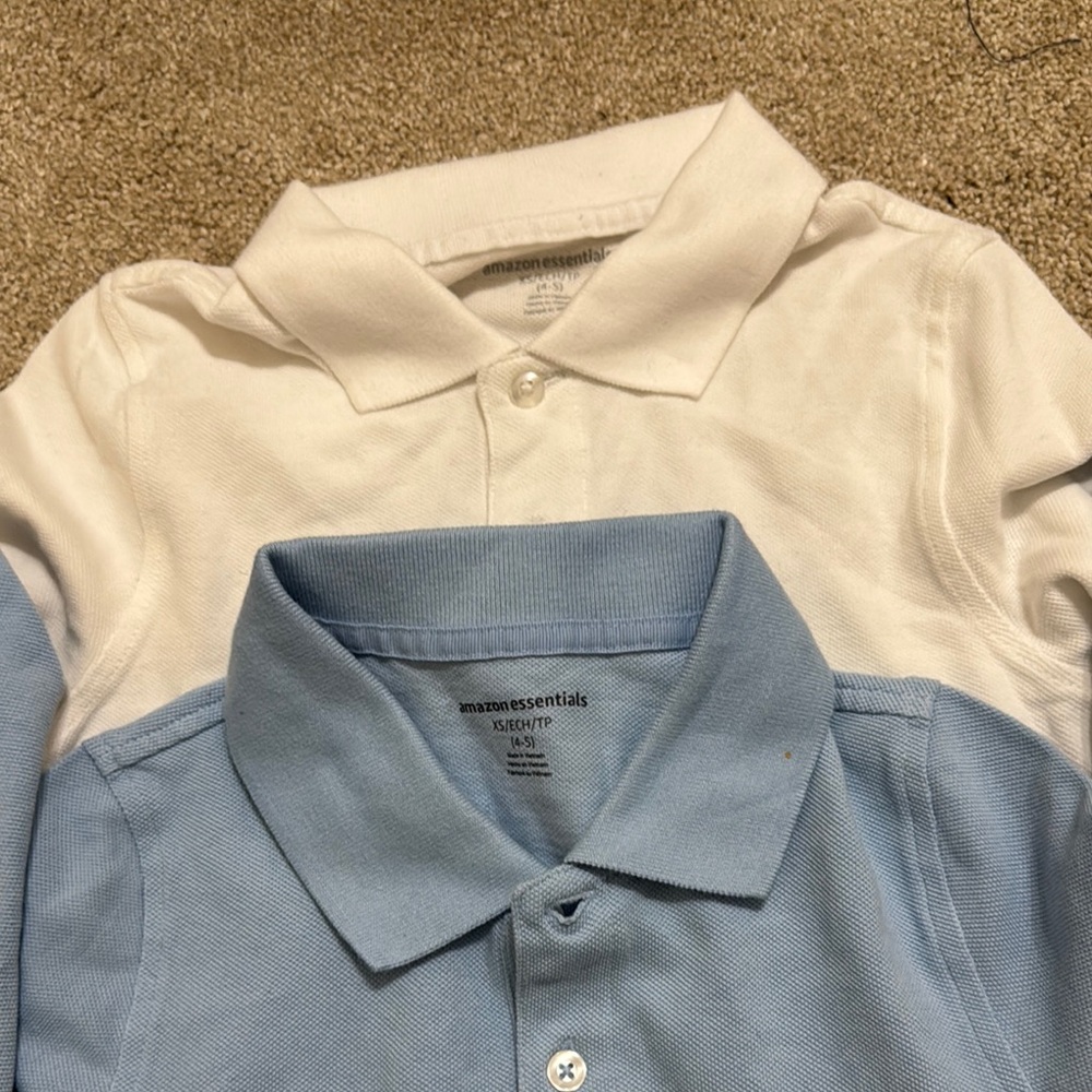 Amazon Essentials Kids Polo Shirt - White and Light Blue 2 items